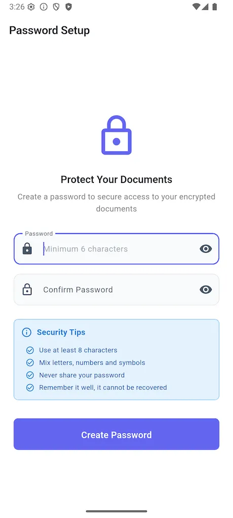 screenshot master password page